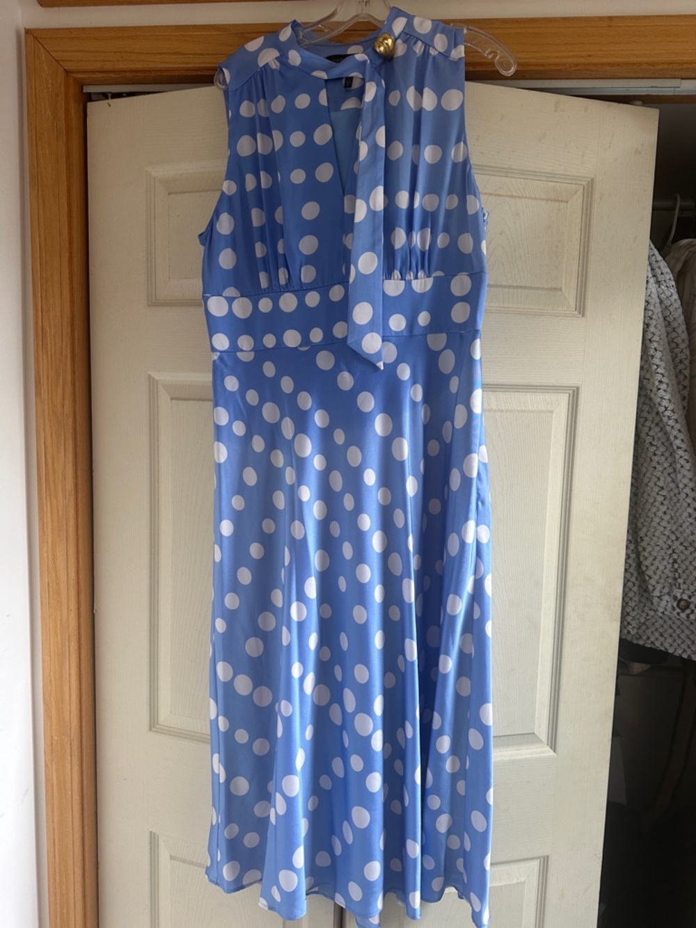 Donna Karan Light Blue and White Polka Dot Dress